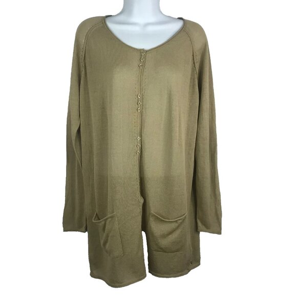 By TiMo Cardigan Sweater Size M Taupe Beige Khaki Minimalist Lagenlook Grunge - Picture 1 of 10